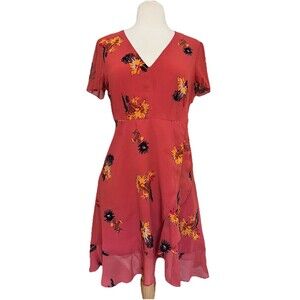 Madewell Posy Cactus Flower Burnt Orange Ruffle Dress Size 2 Summer Fall Wedding